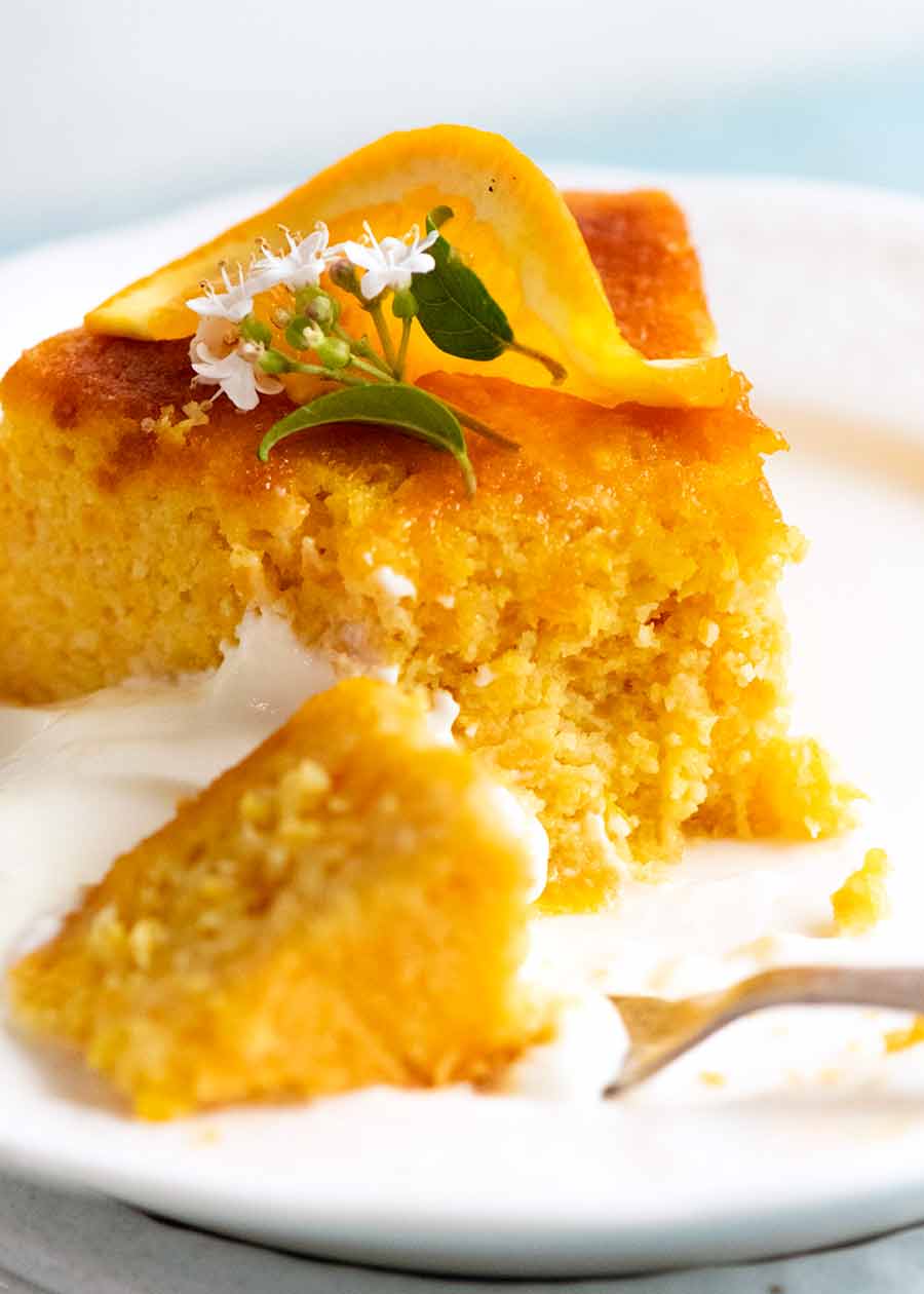 Close up photo showing inside of Orange Cake - flourless, gluten free