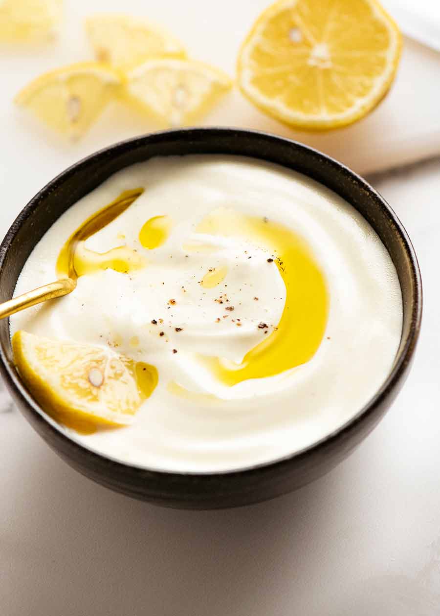 Lemon Yogurt Sauce in a bowl, ready to be used