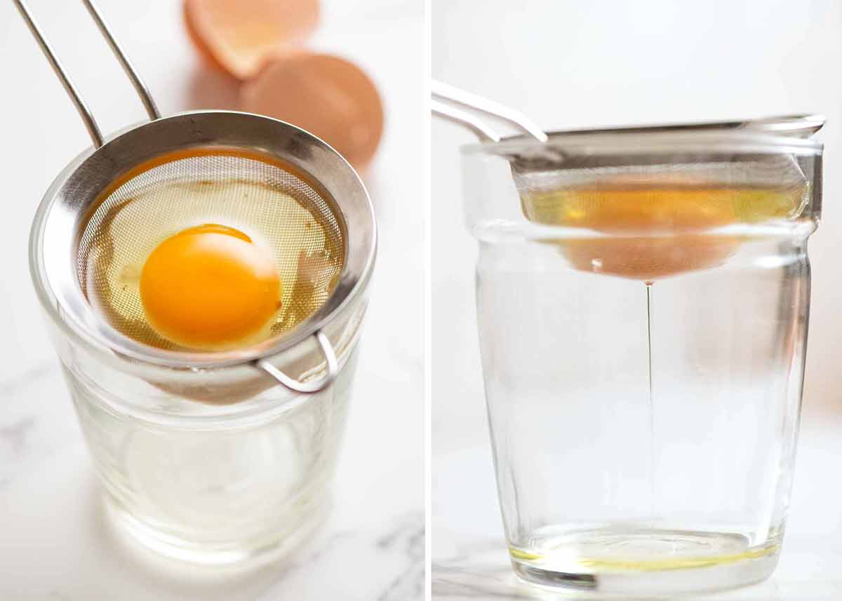 Straining egg whites for poached eggs