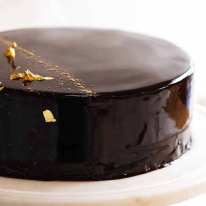 Close up of Chocolate Mirror Glaze Cake