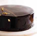 Close up of Chocolate Mirror Glaze Cake