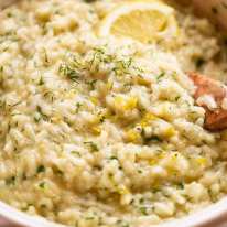 Close up of Creamy Lemon & Herb Baked Risotto
