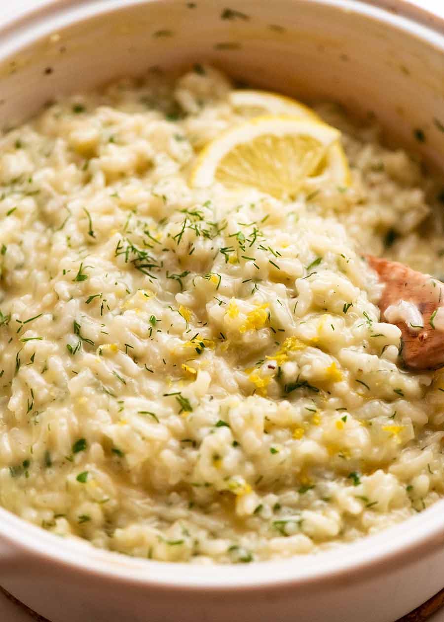 Creamy Lemon Herb Baked Risotto fresh out of the oven