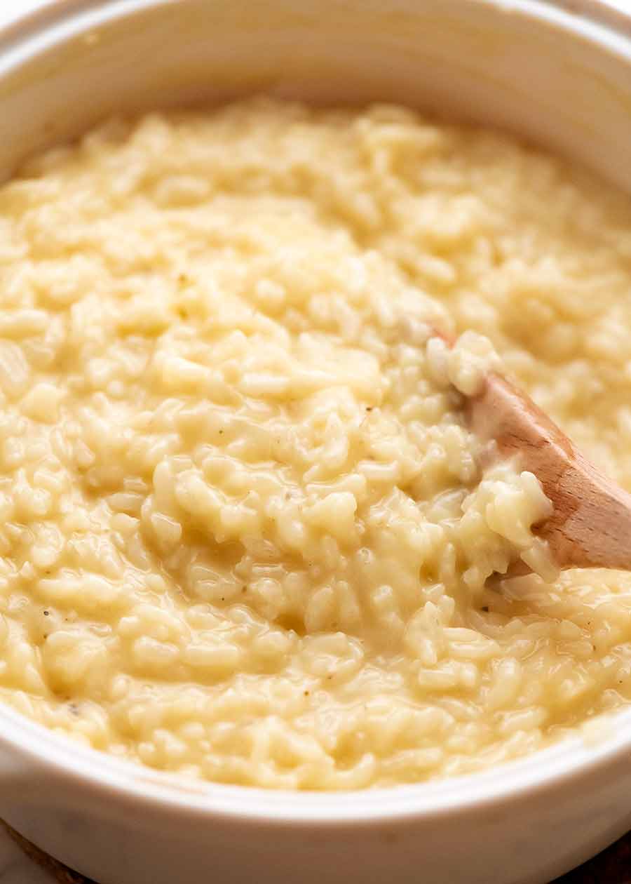 Creamy Baked Risotto in a casserole pot, fresh out of the oven