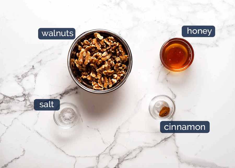 Ingredients in Honey Cinnamon Walnuts for Pomegranate Salad
