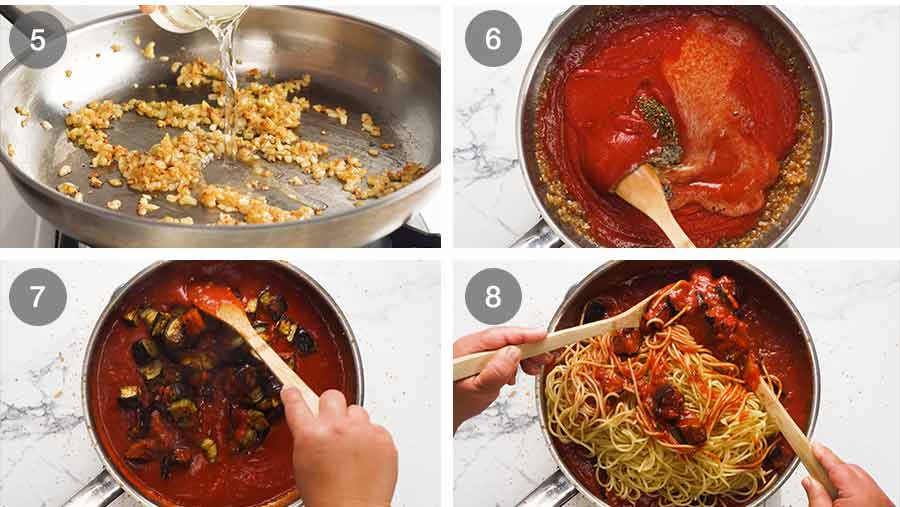 Making tomato pasta sauce for Pasta all Norma - Eggplant Pasta