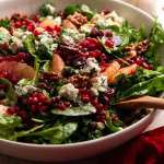 Close up side photo of Pomegranate Salad in a bowl, ready to be served