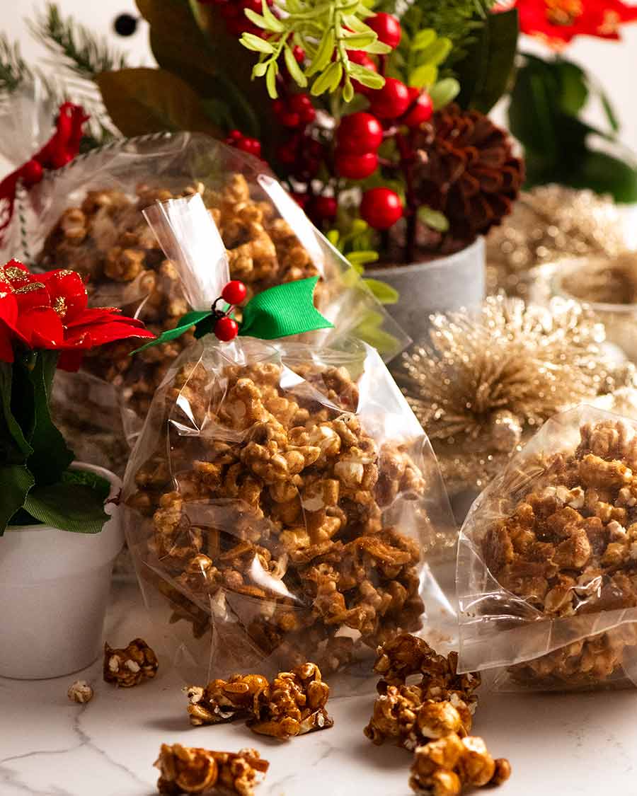 Bags of Christmas Popcorn Candy for gifting