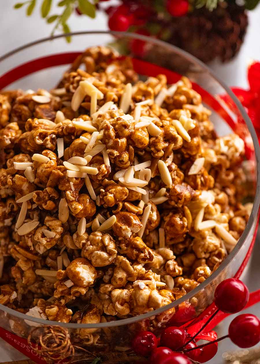 Close up of bowl of Christmas Popcorn Candy