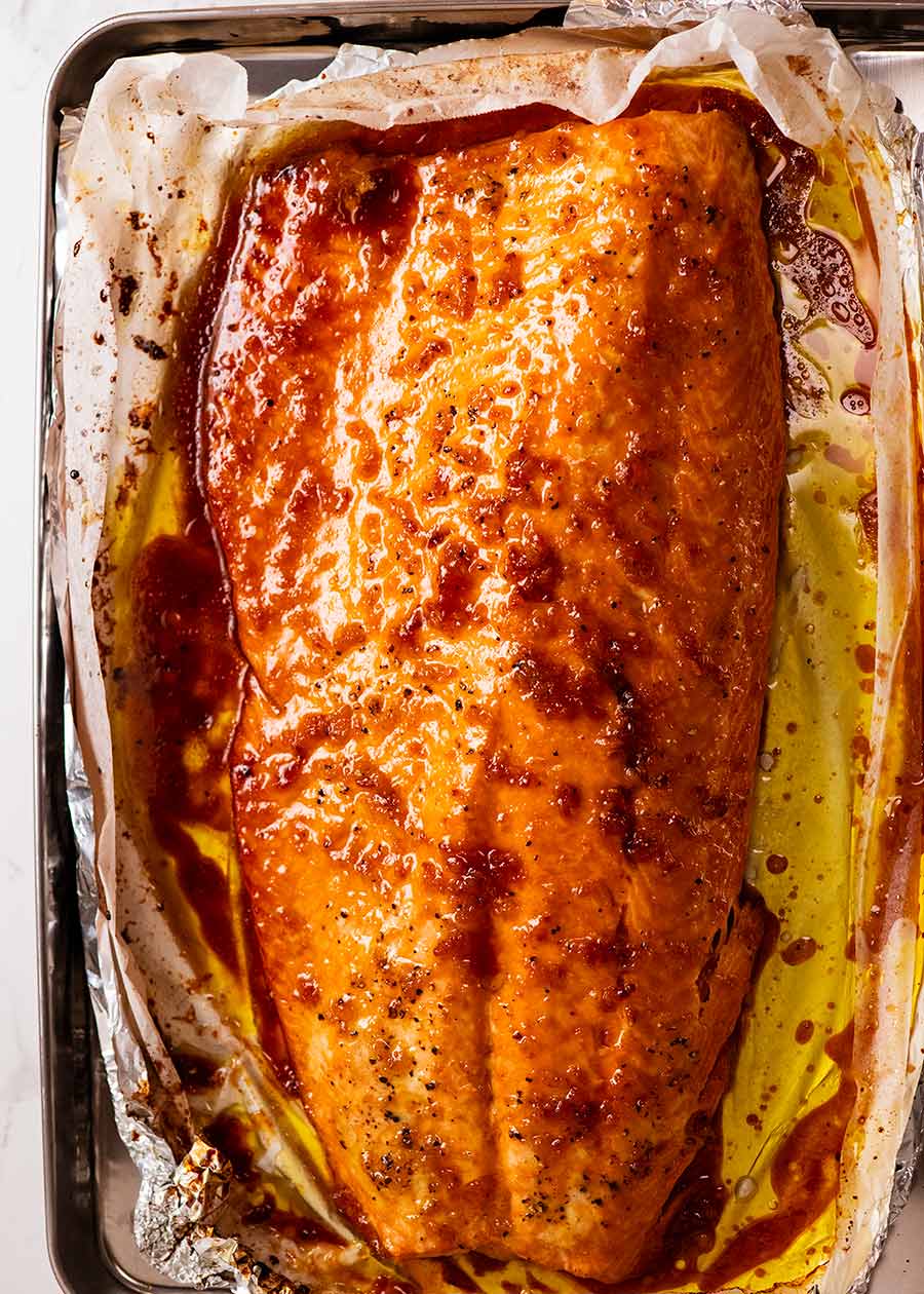 Honey Garlic Butter Glazed baked salmon for Christmas Baked Salmon