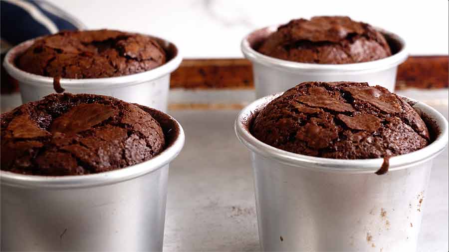 Molten Chocolate Cake in moulds, fresh out of the oven