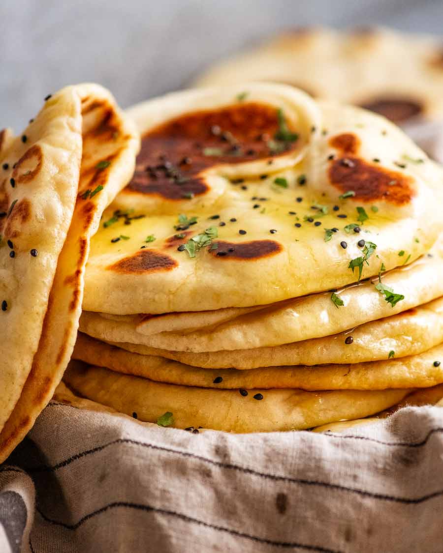 Stack of freshly cooked homemade naan