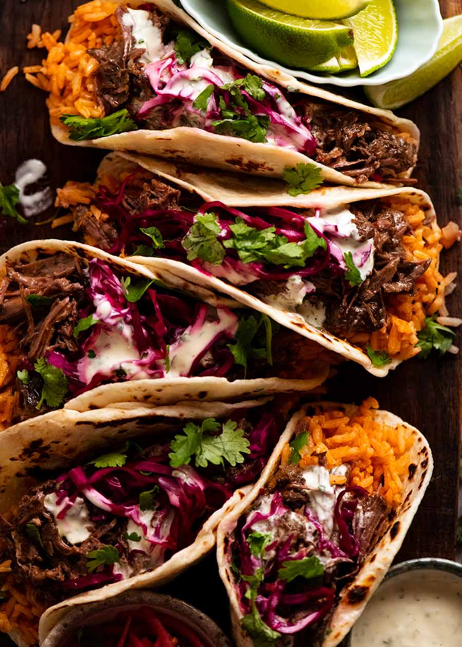 Aerial photo of beef barbecue tacos