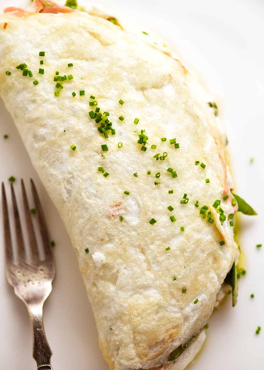 Overhead photo of Fluffy Egg White Omelette on a plate