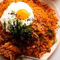 Bowl filled with Kimchi Fried Rice