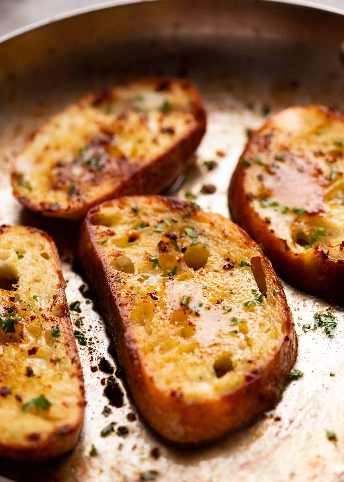 Toast pan fried in leftover lobster salmon garlic butter