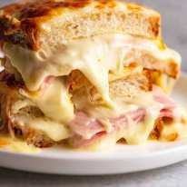 Freshly made Croque Monsieur on a plate, ready to be eaten