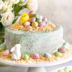Easter Cake on a white stand, ready to be served