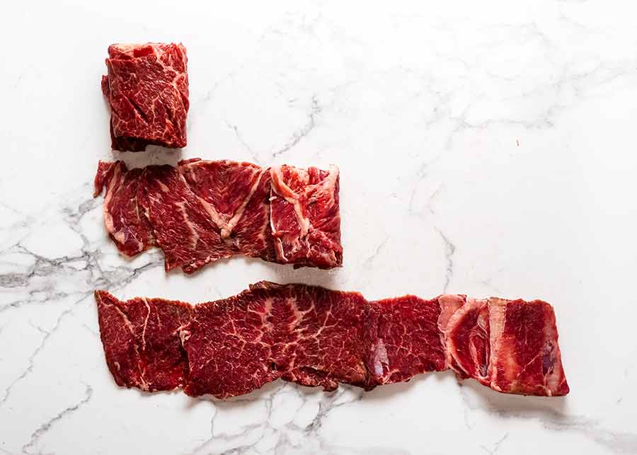 Unrolled raw Korean Beef Shortribs (butterflied, for Korean BBQ Marinated Beef Short ribs (Galbi))