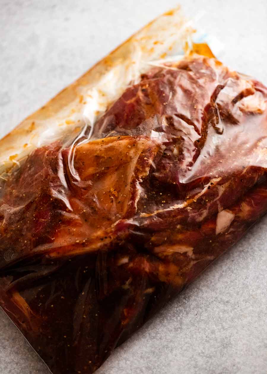 Korean BBQ Marinated Beef Short ribs (Galbi) marinating