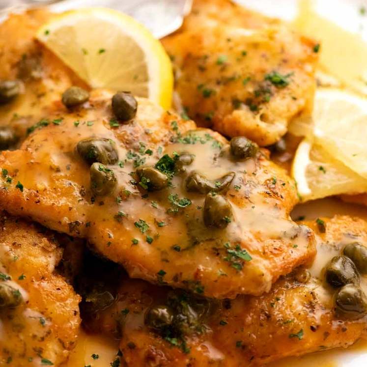 Close up of plate of Chicken Piccata
