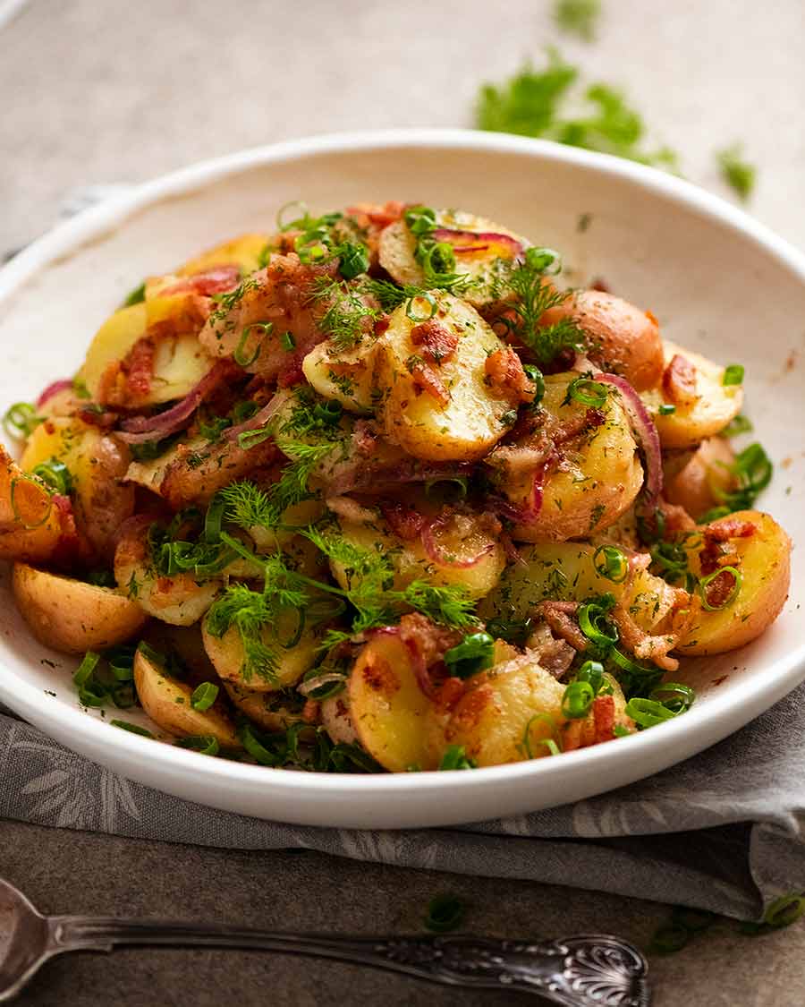 German Potato Salad in a salad ready to be served