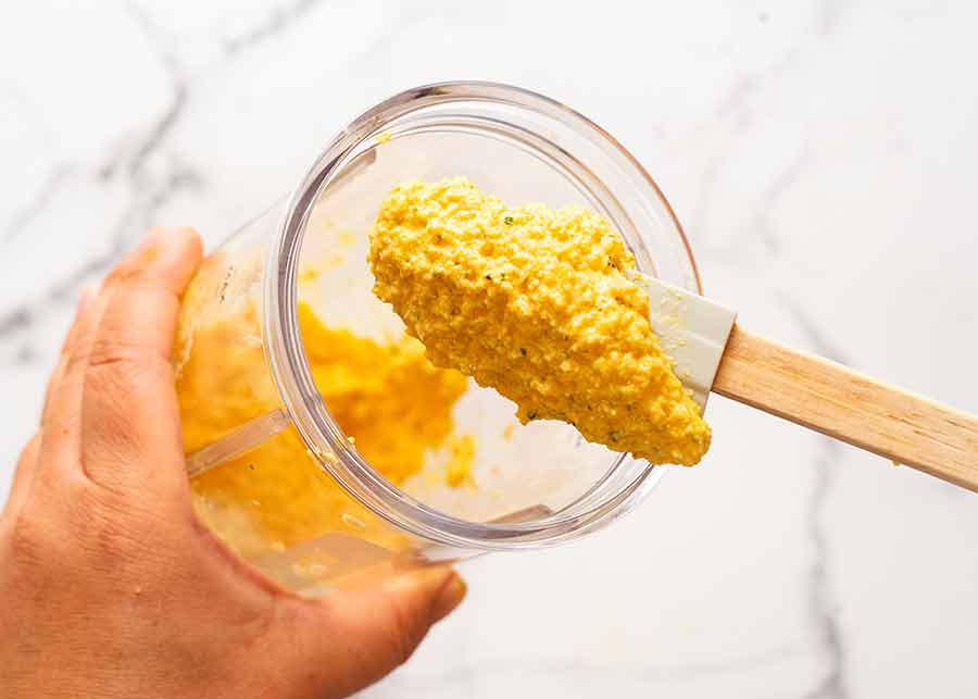 Close up of yellow Indonesian curry paste for Golden Turmeric Fish (Indonesian)
