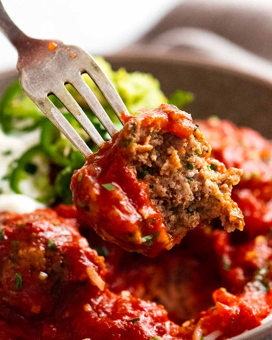 Showing the inside of Mexican Meatballs