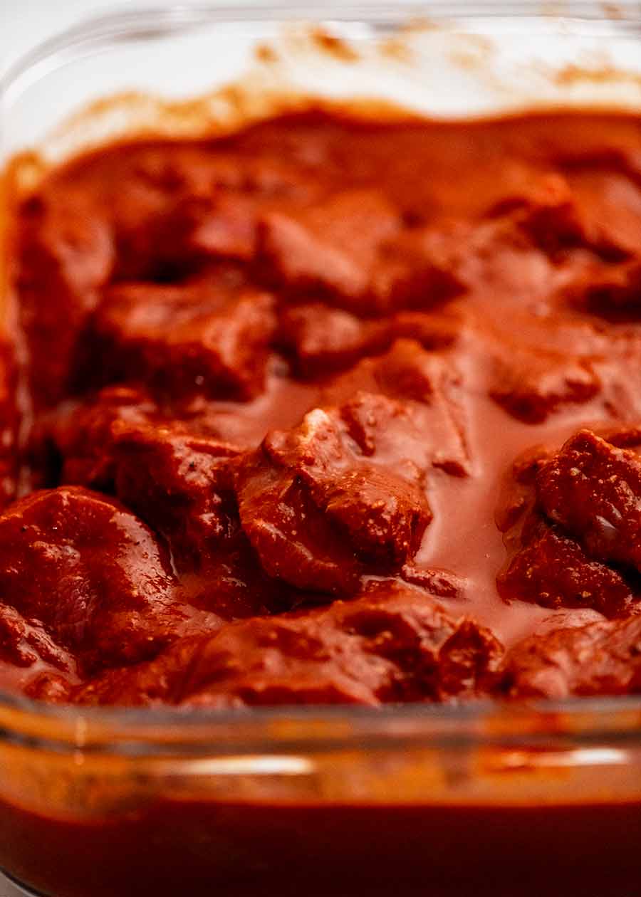 Marinating beef for Vindaloo curry