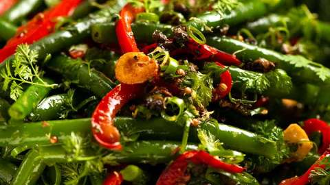 Close up of Yotam Ottolenghi's Green Bean Salad