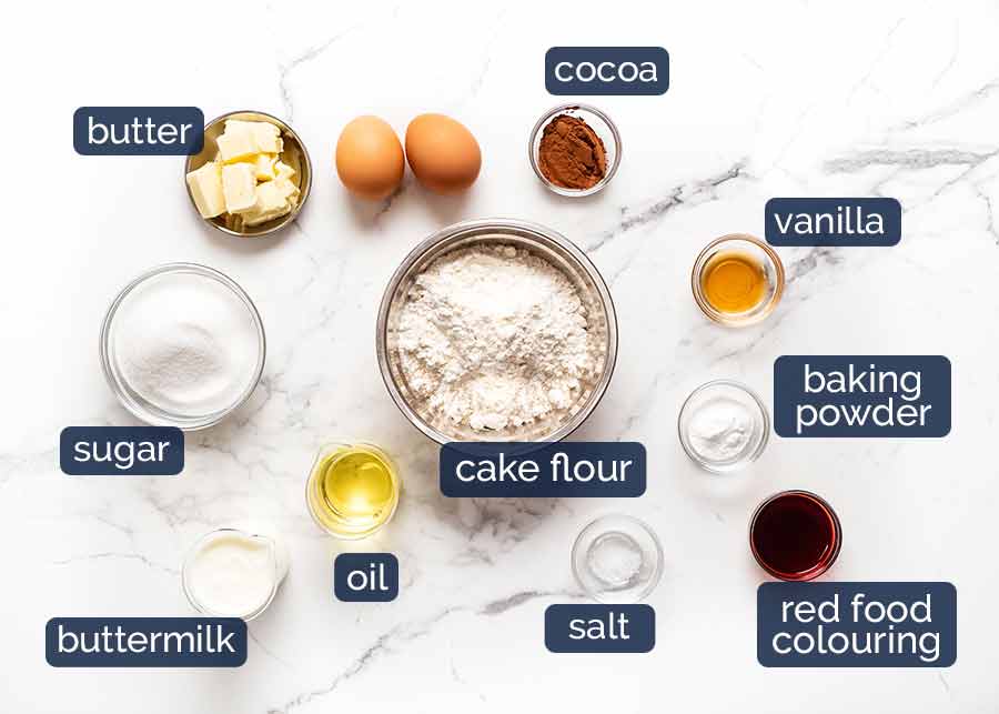 Ingredients for Red Velvet Cupcakes