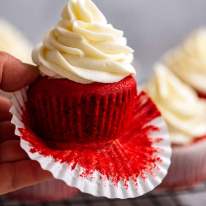 Close up of a Red Velvet Cupcake with Cream Cheese Frosting
