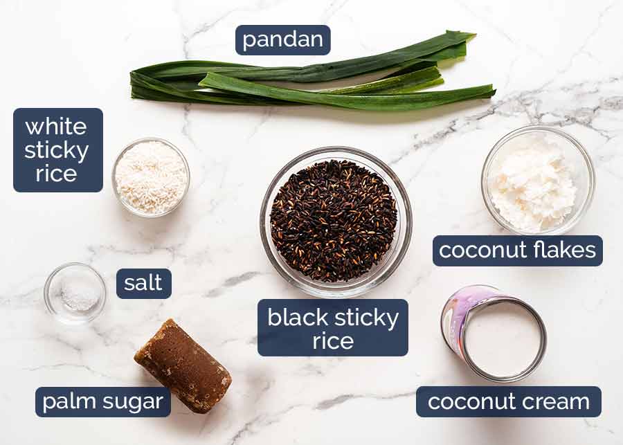 Ingredients for Thai Black Sticky Rice Pudding