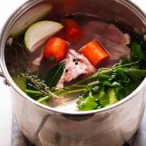 Large pot of Homemade chicken stock being made