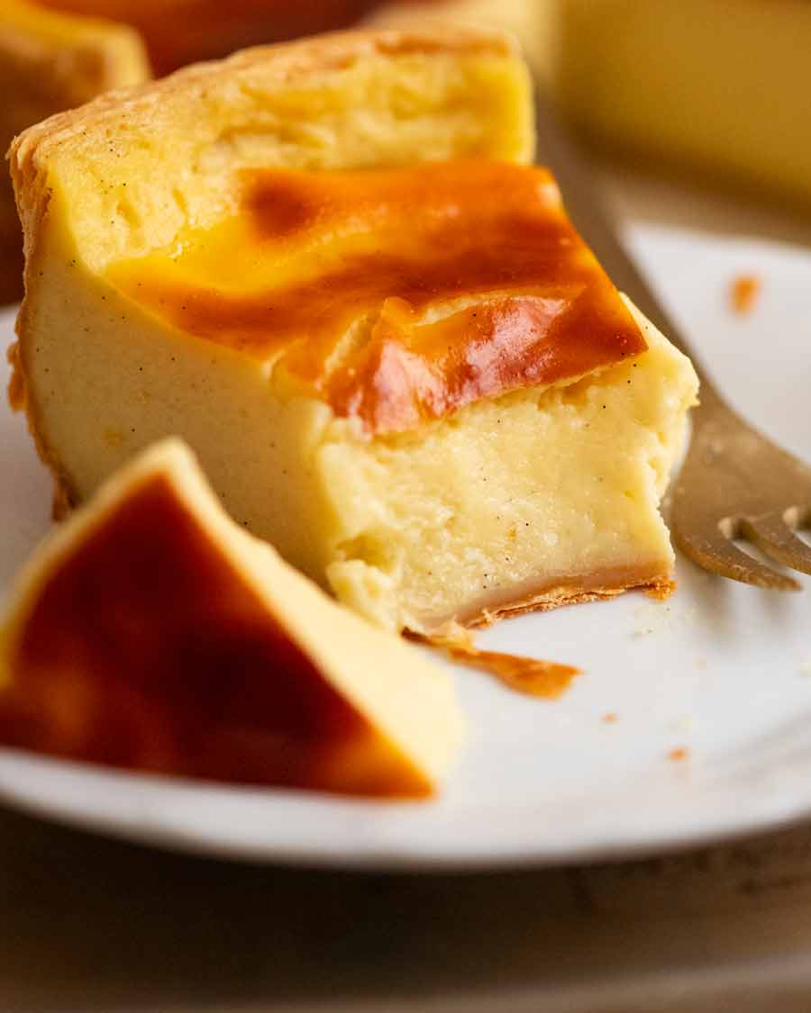 Showing the creamy custard inside of a slice of Flan Patissier