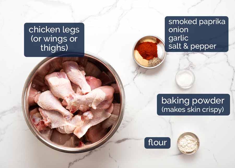 Ingredienti per il condimento di cosce di pollo al forno croccanti