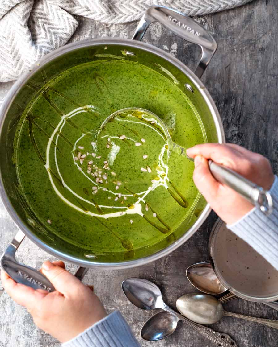 Big pot of Immunity Boosting Green Goddess Soup