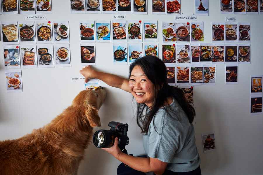 Nagi photo wall - making of RecipeTin Eats "Dinner" cookbook