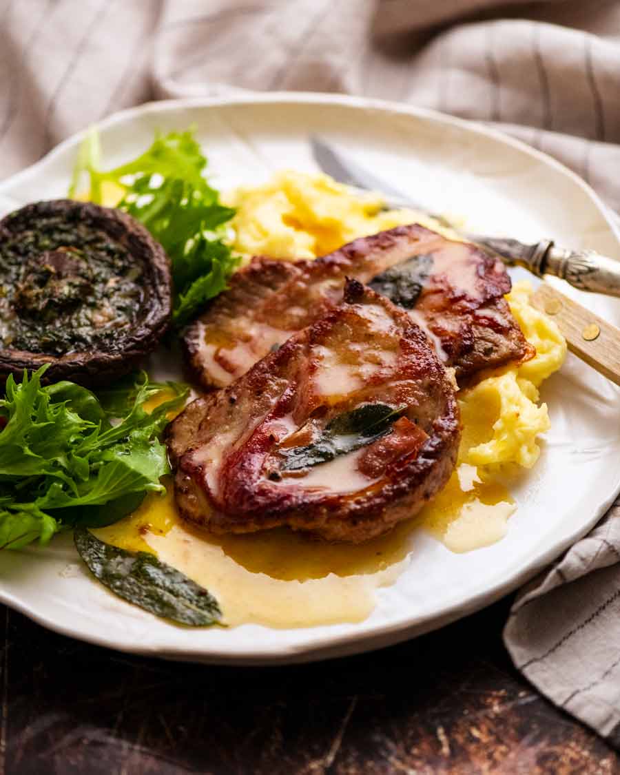 Saltimbocca on a plate, ready to be eaten