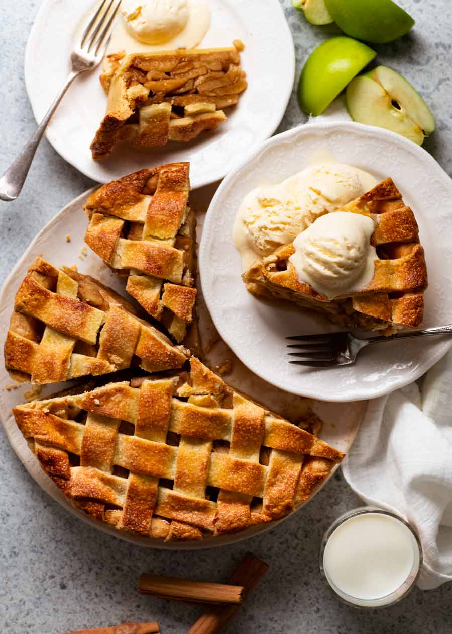 Overhead photo of serving apple pie
