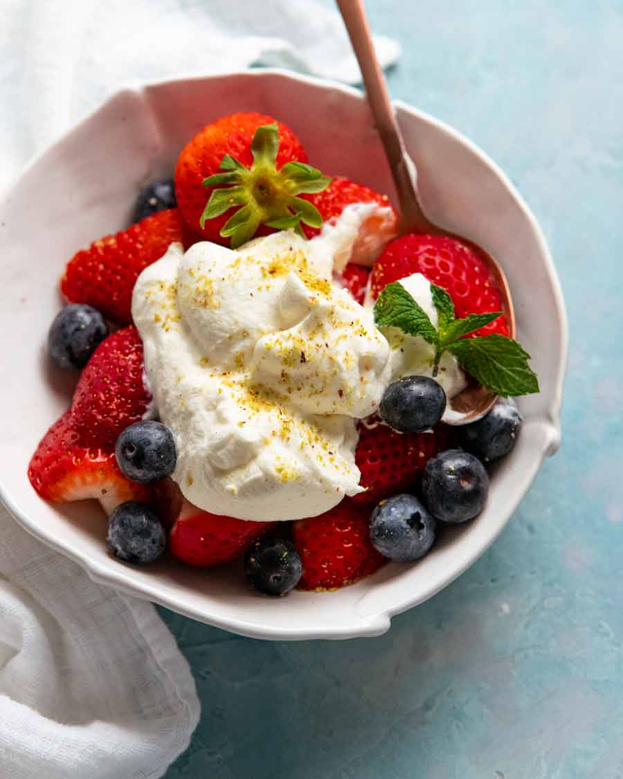 Chantilly cream - French whipped cream over fruit