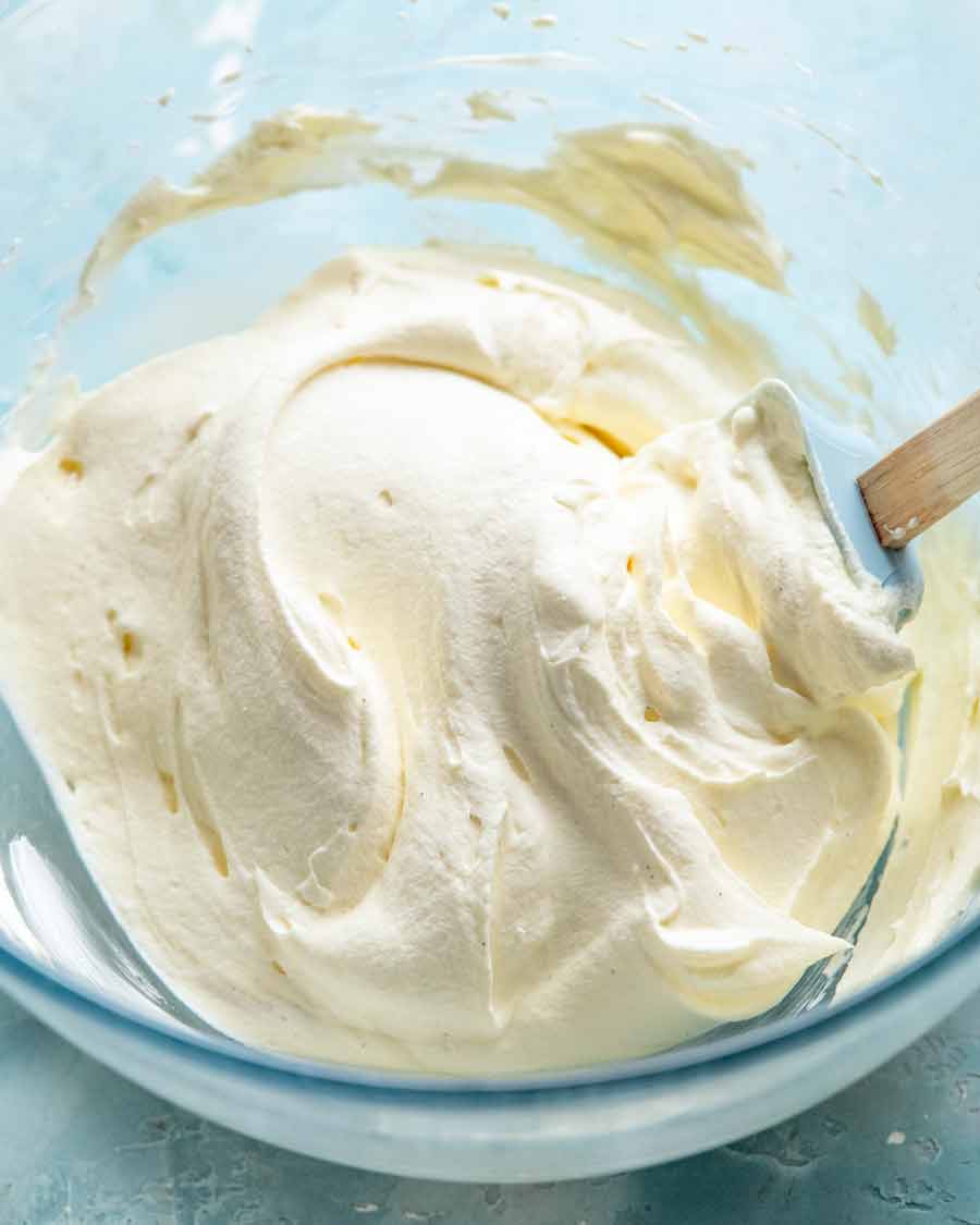 Bowl of freshly whipped Chantilly cream - French whipped cream