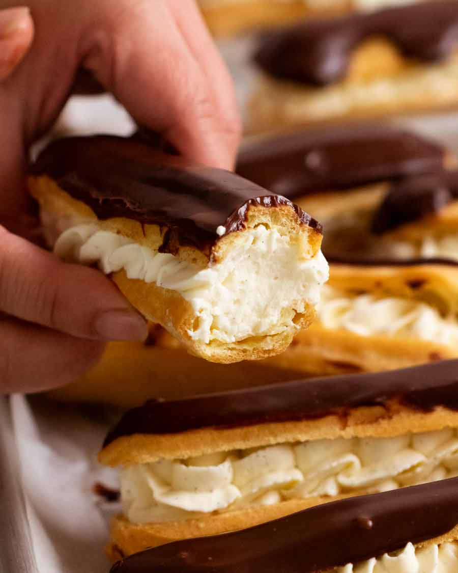 Showing the inside of Eclairs