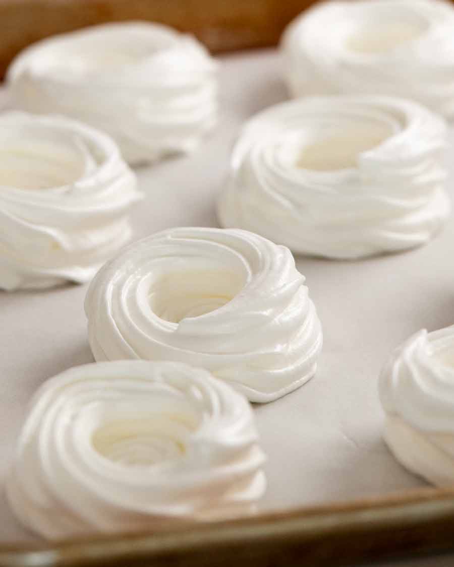 Meringue nests ready to be baked