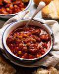Chorizo chickpea stew in a bowl