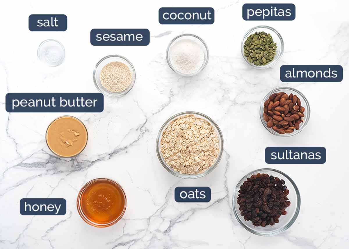 Ingredients in homemade Muesli bars (granola bars)