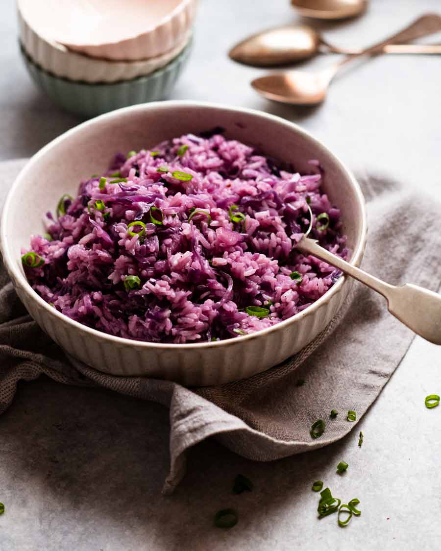 Purple rice in a bowl