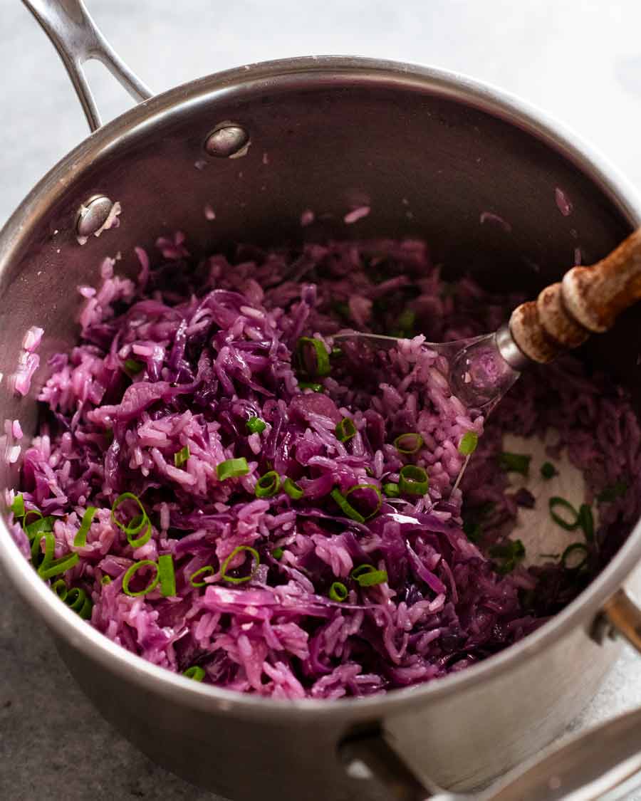 Cooked Purple rice in pot