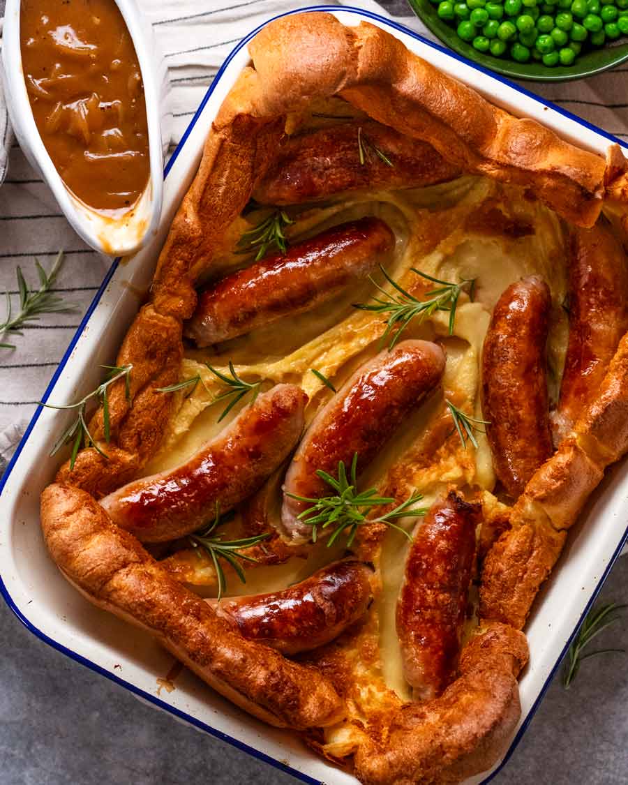 Freshly cooked Toad in the hole