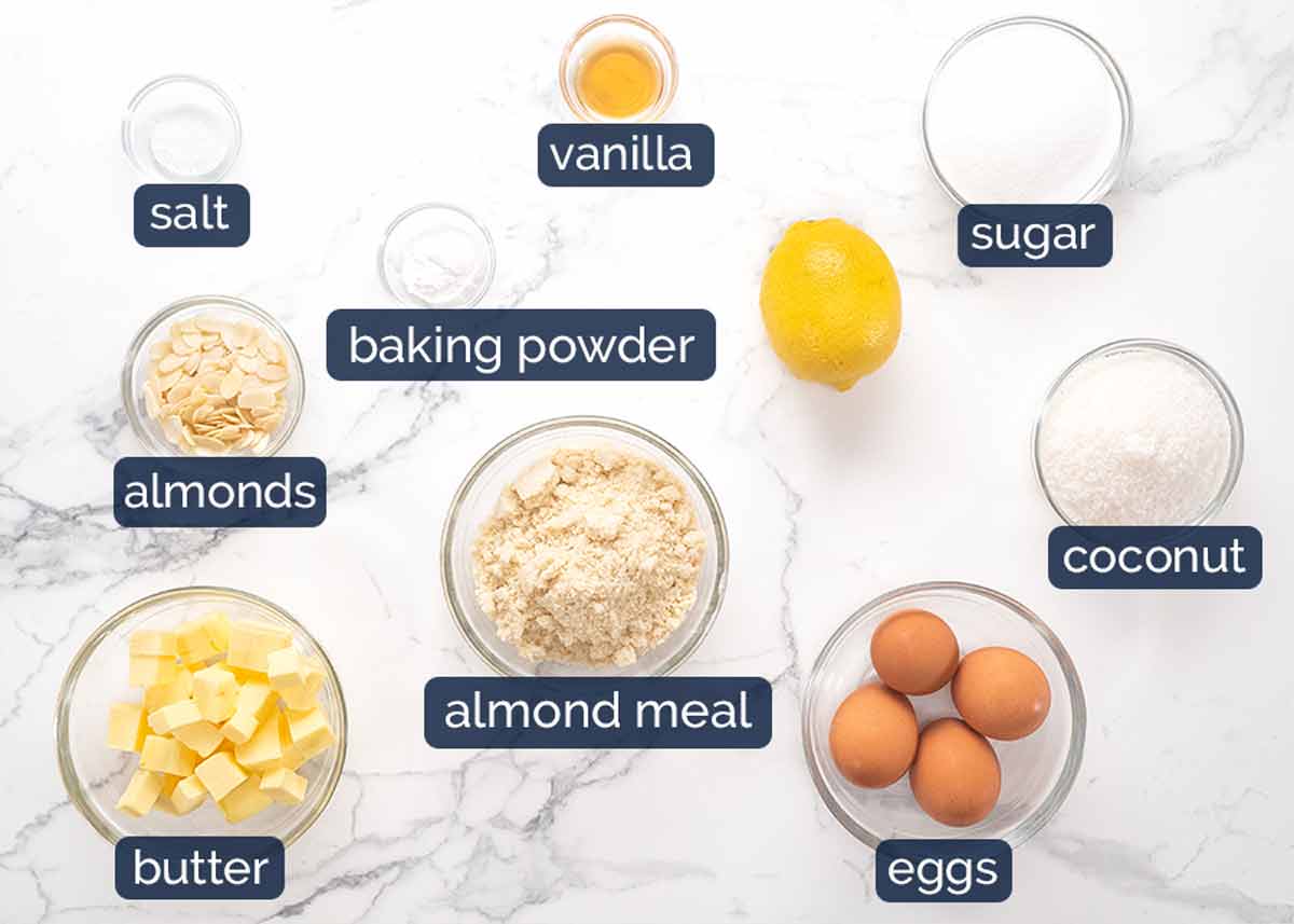 Ingredients in Lemon coconut almond cake